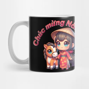 Kawaii Vietnamese New Year Girl & Horse Mug
